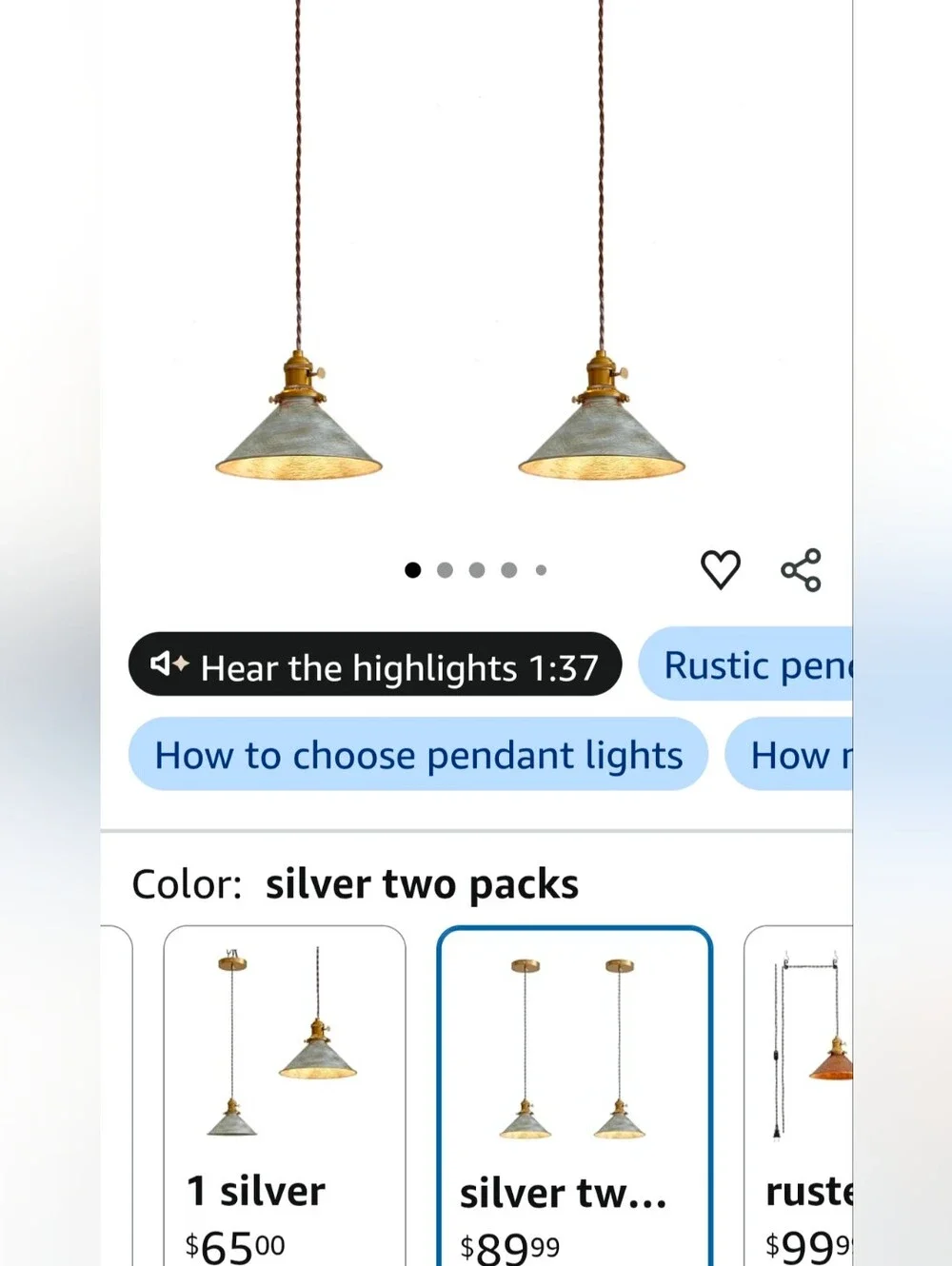 Rustic Pendant Light 2 Pack with Vintage Silver Hanging Metal Lampshade NIB